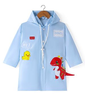 Babyhug Full Sleeves Below Knee Length Raincoat Dino Print - Blue