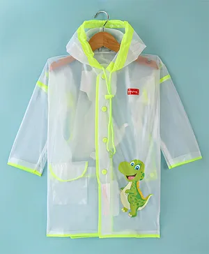 Babyhug Full Sleeves Below Knee Length Dino
                      Box Kids Hooded Raincoat - White & Green
