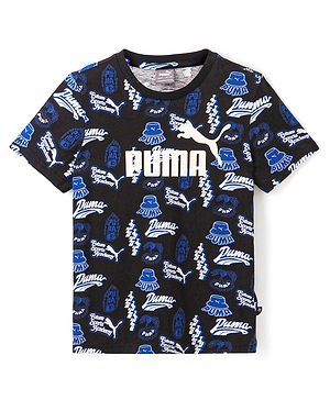 PUMA Cotton Knit Half Sleeves Logo Print T-Shirt - Black