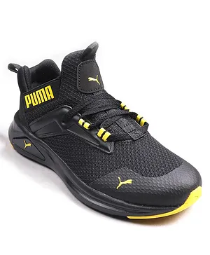 PUMA Lace Up Sports Shoes Logo Print - Black & Pele Yellow