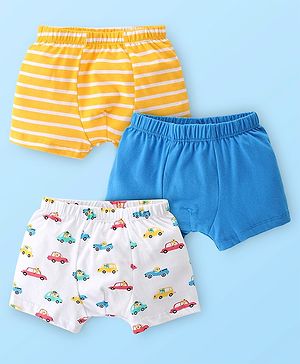 Babyhug 100% Cotton Knit Striped & Trunk Print Pack of 3 - Multicolour