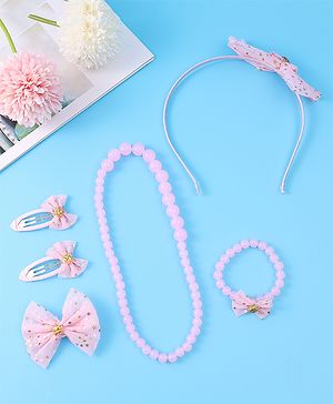 Babyhug Free Size Hair Accessories Combo Set with Bow Applique - Pink