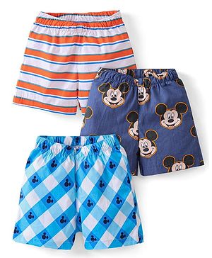 Babyhug Disney Cotton Woven Boxers Mickey Mouse Family Print Pack of 3 - Multicolour