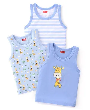 Babyhug 100% Cotton Single Jersey Knit Sleeveless Sando Stripes & Giraffe Print Pack Of 3 - Multicolor