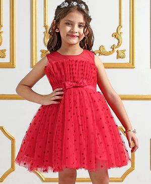 Mark & Mia Sleeveless Party Frock with Bow Applique - Red