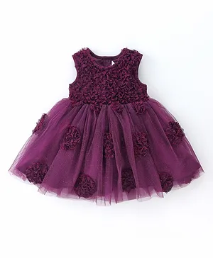 Mark & Mia Sleeveless Shimmered
                              Party Frock Style Onesie with Floral
                              Applique - Purple