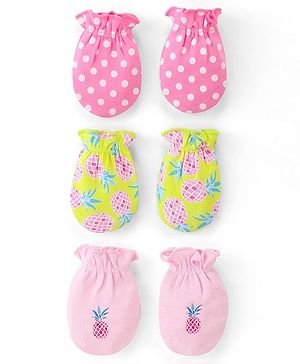 Babyhug 100% Cotton Knit Mittens With Polka Dot Print Pack of 3 - Multicolour