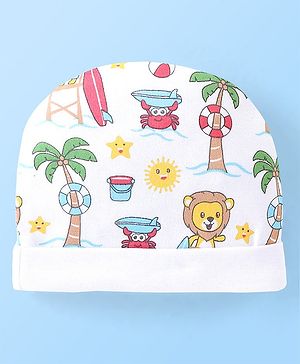 Babyhug 100% Cotton Cap Animal & Beach Print - Multicolour