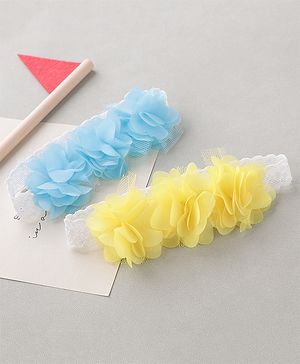 Babyhug Free Size Headbands With Flower Applique Pack of 2 - Blue & Yellow