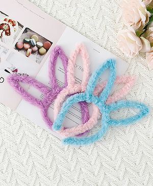 Babyhug Free Size Hair bands With Bunny Ears Applique Pack of 3 - Pink Purple & Blue