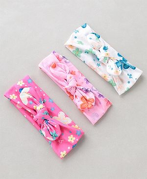Babyhug Free Size Headbands With Bow Applique Pack of 3 - Pink & White