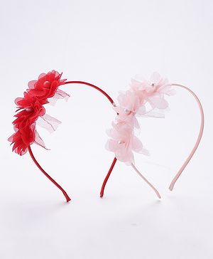 Babyhug Flower Applique Headbands Pack of 2 - Pink & Red