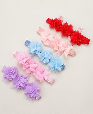 Babyhug Free Size Headbands With Flower Applique Pack of 5 - Multicolour
