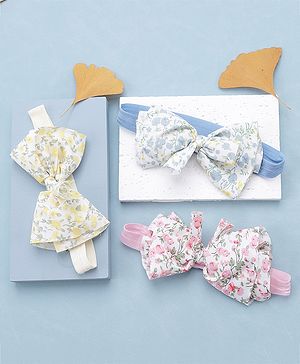 Babyhug Free Size Headbands With Bow Applique Pack of 3 - Pink Blue & Yellow