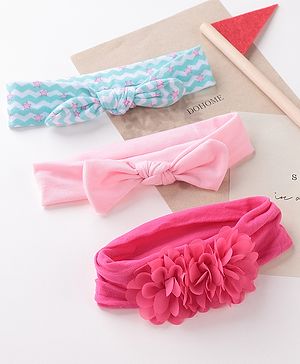 Babyhug Free Size Headbands With Flower & Bow Applique Pack of 3 - Multicolour