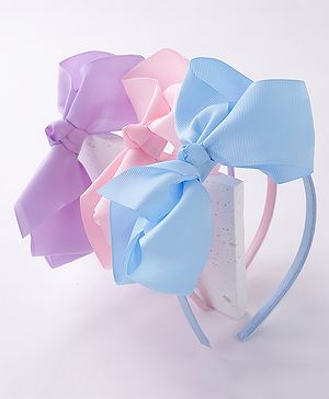Babyhug Free Size Hairbands With Bow Applique Pack of 3 - Pink Blue & Purple