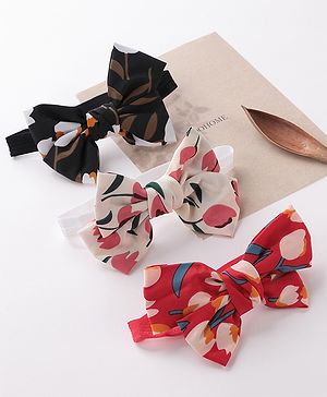 Babyhug Bow Applique Headbands Pack of 3 - Black White & Red
