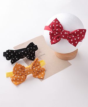 Babyhug Bow Applique Headbands Pack of 3 - Red Black & Mustard
