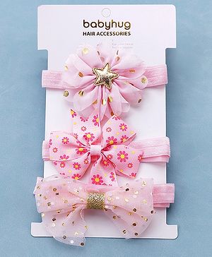Babyhug Free Size Headbands With Bow & Floral Applique Pack of 3 - Pink