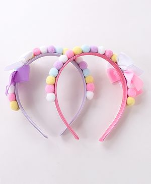 Babyhug Free Size Hair bands With Bow Applique Pack of 2 - Pink & Purple