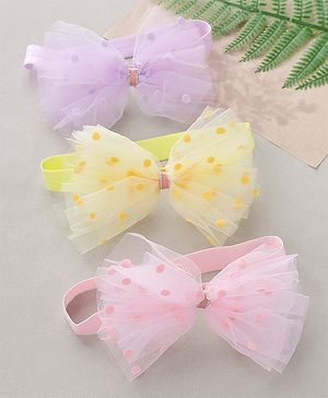 Babyhug Free Size Headbands With Bow Applique Pack of 3 - Pink Purple & Yellow