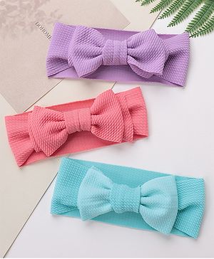 Babyhug Free Size Headbands With Bow Applique Pack of 3 - Pink Purple & Blue