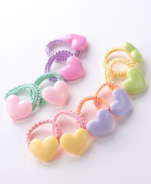 Babyhug Free Size Rubber Bands Set with Heart Applique Pack of 10 - Multicolor