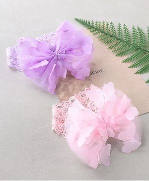 Babyhug Free Size Headbands With Bow Applique Pack of 2 - Light Pink & Purple