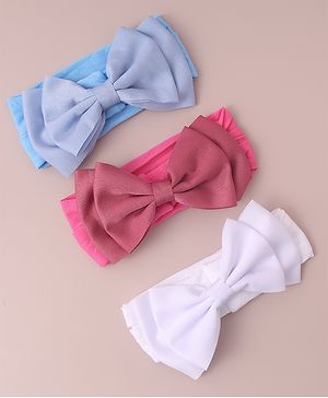 Babyhug Free Size Headbands With Bow Applique Pack of 3 - Red White & Blue