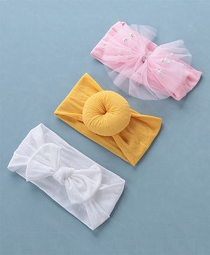 Babyhug Free Size Headbands With Bow Applique Pack of 3 - Pink White & Yellow