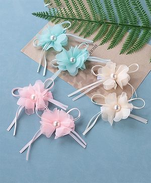 Babyhug Hair Pins and Clips With Floral Applique Pack of 6 - Pink Blue & Beige