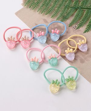 Babyhug Free Size Rubber Bands Set with Strawberry Applique Pack of 10 - Multicolor