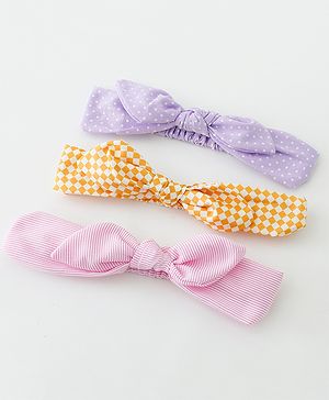 Babyhug Free Size Headbands With Bow Applique Pack of 3 - Pink Purple & Yellow