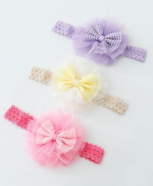 Babyhug Free Size Headbands With Bow Applique Pack of 3 - Multicolour