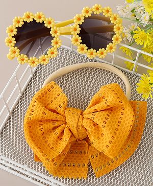 Babyhug Free Size Headbands With Bow Applique & Sunglasses  - Yellow