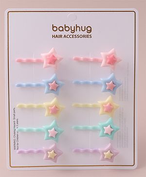 Babyhug Free Size Hair Pins with Star Applique Pack of 10 - Multicolor