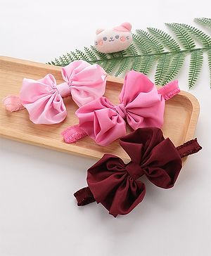 Babyhug Free Size Headbands With Bow Applique Pack of 3 - Pink & Maroon
