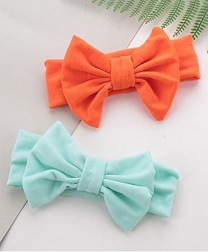 Babyhug Free Size Headbands With Bow Applique Pack of 2 - Blue & Orange
