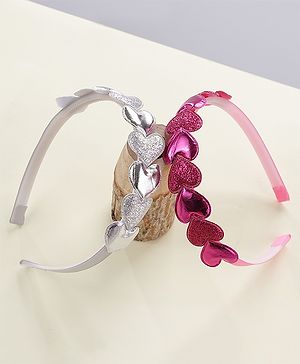 Babyhug  Hair Bands with Glitter Heart Applique Pack of 2 - Pink & Silver