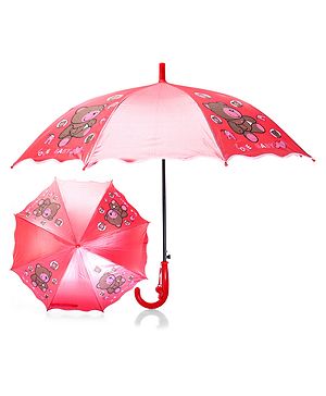 Babyhug Free size Umbrella With Teddy Bear Print - Dark Pink