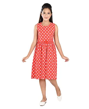 Clothe Funn Sleeveless Polka Dots Printed Bow Embellished Knitted Dress - Red