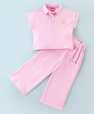 Little Kangaroos Cotton Woven
                              Sleeveless Top & Palazzo Solid Colour
                              - Pink