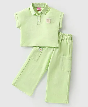 Little Kangaroos Cotton Woven
                              Sleeveless Top & Palazzo Solid Colour
                              - Green