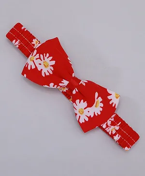 TMW Kids Flower Printed  Big Bow Headband - Red