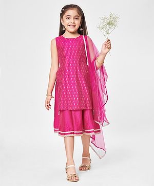 Babyhug Net Sleeveless Embroidered Ethnic Dress with Sequins - Fuschia