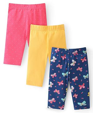 Babyhug Cotton Knit Three Fourth Length Butterfly & Polka Dots Printed Leggings - Multicolour