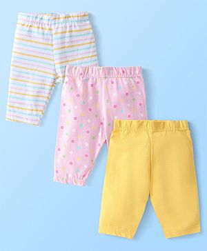 Babyhug Cotton  Lycra Knit Three Fourth Leggings Stripes & Polka Dots Print Pack of 3 - Multicolour