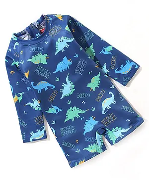 Babyhug Full Sleeves Legged Swimsuit Dino Print -  Blue