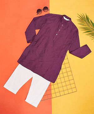 Indus Route by Pantaloons Full Sleeves Pin Tucked Kurta & Pyjama Set - Wine Purple