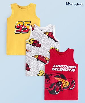 Honeyhap Disney Cotton Knit Sleeveless T-Shirt with Cars Print Pack of 3 - Multicolor